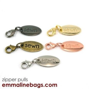 Zipper Pulls - &quot;Sewn&quot; in Gold - 1 Per Pack | Emmaline Brand Hardware
