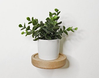 Floating Plant Shelf | Minimalist Succulent Display Shelf | Round Wooden Wall Mount Shelf