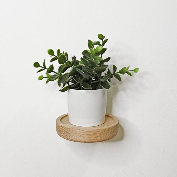 Floating Plant Shelf | Minimalist Succulent Display Shelf | Round Wooden Wall Mount Shelf