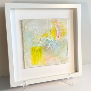 Original Art &quot;Del Mar&quot; Abstract Framed Painting with Yellows, Blues, Pinks
