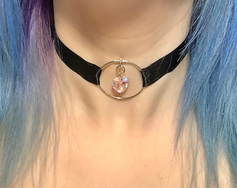 Pink Heart Ribbon Choker // kawaii choker, pastel goth, alt jewelry