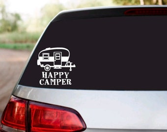 Happy Camper bumper sticker-car decal-laptop sticker-tumbler sticker-glass sticker
