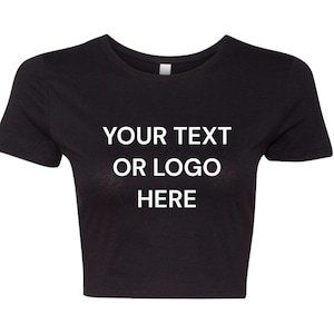 Custom Personalized Ladies&#39; Scoop Neck Form Fitting Cropped Bella Canvas T-Shirt. College Clothes. Custom text or logo. Design your own.