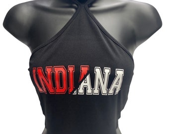 Custom Personalized Tie Back Crop Halter College Top. College Apparel. Custom Team or Camp. Tailgate. Game Day, Commitment Gift, Dorm Wear.