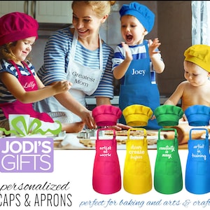 Personalized Size Medium Kids Apron & Chef Hat Set. Kids Apron. Cooking with Kids. Personalized Kids Apron. Personalized Aprons. Kids Aprons