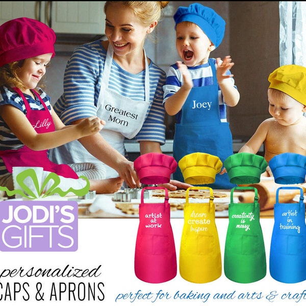 Personalized Size Small Kids Apron and Chef Hat Set. Kids cooking. Kids aprons. Child Apron. Cooking with kids. Kids Apron.