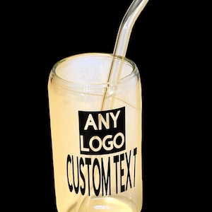 Custom Personalized College 16oz Glass Cup with Glass Straw. Graduation Gift. Tailgating. Tailgate. Custom Logo Beer Glass. Cheers!