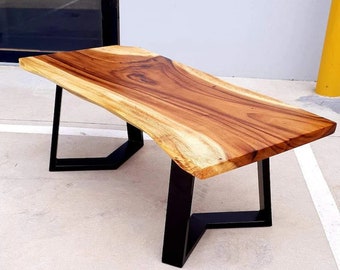 Live Edge Coffee Table / Custom Stainless Steel Black Legs / Bespoke Coffee Table / Live Edge Tea Table