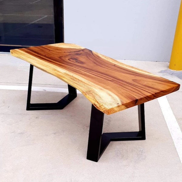 Live Edge Coffee Table / Custom Stainless Steel Black Legs / Bespoke Coffee Table / Live Edge Tea Table