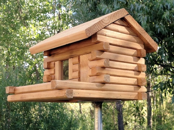 One Sided Log Cabin Bird Feeder Etsy