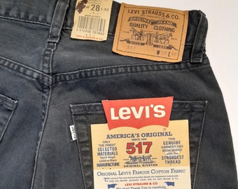 1990s Vintage Levi 517 White Tab and Tags Black 100% Cotton Denim