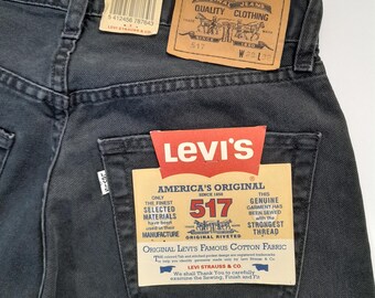 1990s Vintage Levi 517 White Tab and Tags Black 100% Cotton Denim