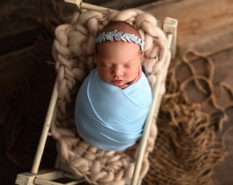 RTS Cream Chunky Rustic Baby Handspun Blanket Photo Prop Newborn Basket Filler Beige