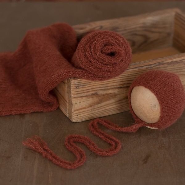 150cm Rust Long Knitted Wrap or Set RTS Alpaca Newborn Posing Photography Prop