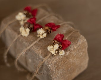 RTS Red Christmas Headband Photography Photo Prop Floral Bow Girl Tieback Natural  Nature Halo Simple Dried Flower