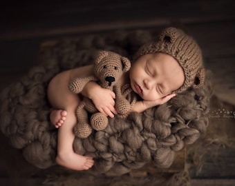 RTS Brown Chunky Rustic Baby Handspun Blanket Photo Prop Newborn Basket Filler