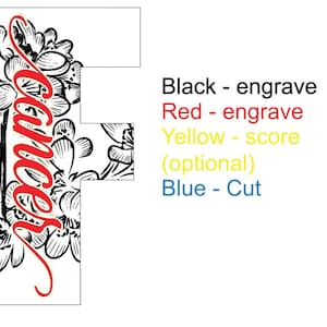 Puede incluir: Un diseño floral en blanco y negro con la palabra "cane" en letras rojas. El diseño es para un archivo de corte.