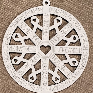 Fuck eierstokkanker lint ornament w / of zonder hart, single line tekst glowforge, laser gesneden bestanden SVG - DIGITAAL BESTAND