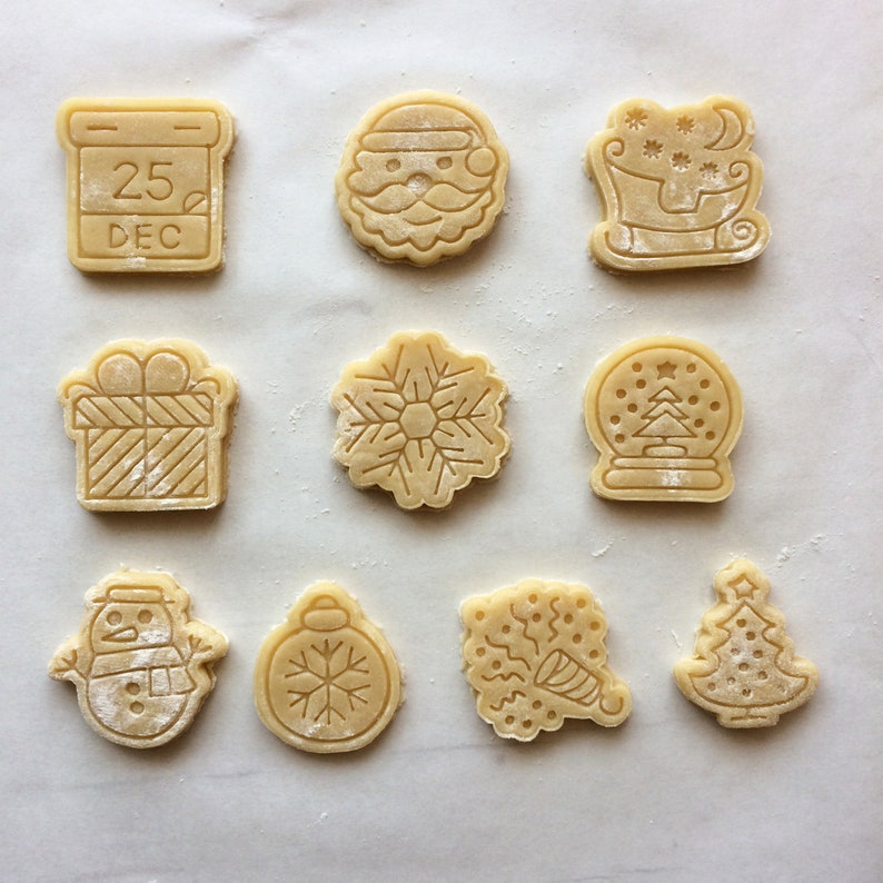 Christmas cookie cutters set. 10 cookie stamps in gift box. Etsy