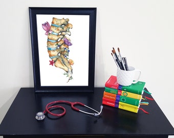 Medical Anatomy Art- Stunning Watercolour Flower Spine PRINT