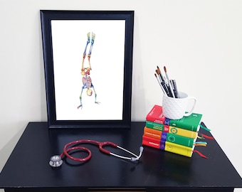 Medical Anatomy Art- Stunning Watercolour Handstand Skeleton PRINT