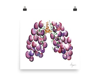 Medical Anatomy Art- Stunning Watercolour Grape Lungs PRINT