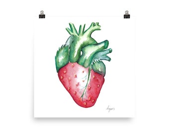 Medical Anatomy Art- Stunning Watercolour Strawberry Heart PRINT