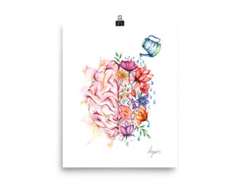 Medical Anatomy Art- Stunning Watercolour Flower Brain PRINT