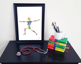 Medical Anatomy Art- Stunning Watercolour Warrior Two Pose Yoga PRINT