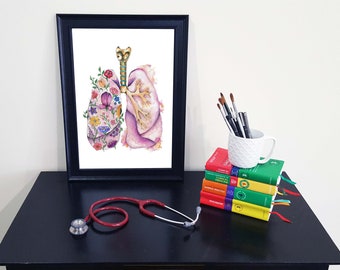 Medical Anatomy Art- Stunning Watercolour Flower Lungs PRINT