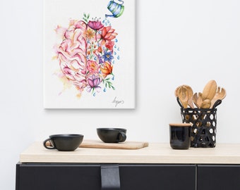 Watercolour anatomy art canvas print - Flower Brain