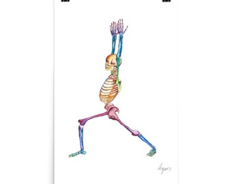 Medical Anatomy Art- Stunning Watercolour Warrior One Pose Yoga PRINT