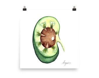 Medical Anatomy Art- Stunning Watercolour Avocado Kidney PRINT