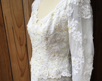 1980s 1990s Beaded White Wedding Dress