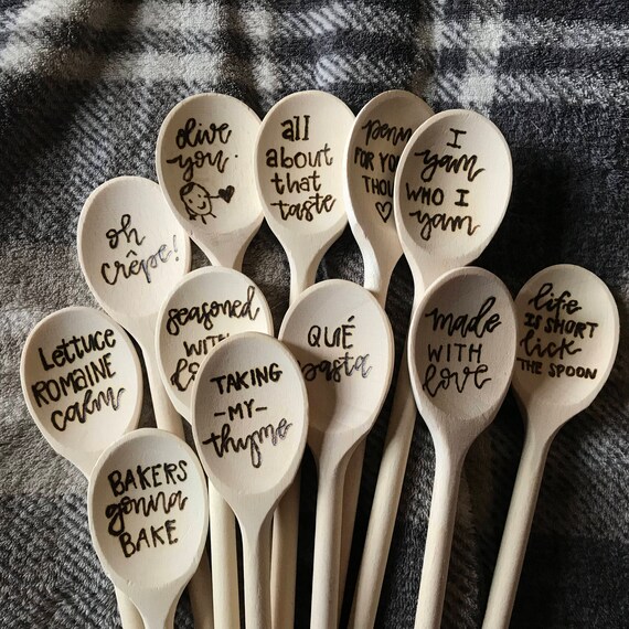 wood burned spoons etsy