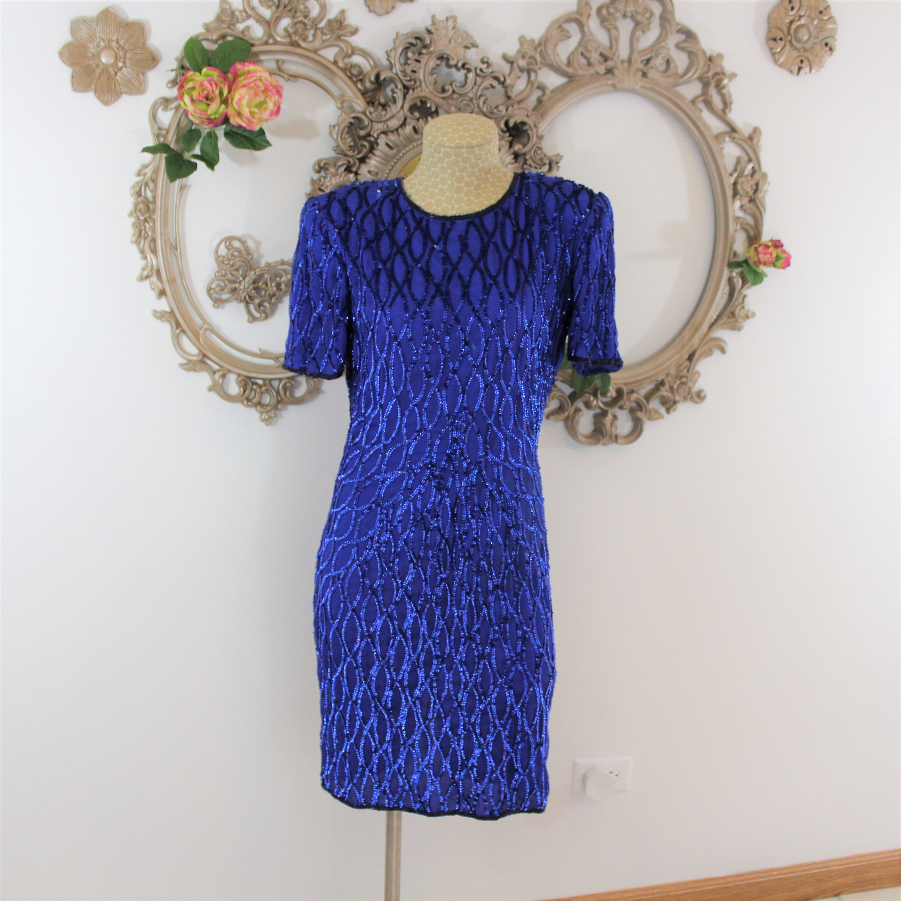 blue sequin dress short