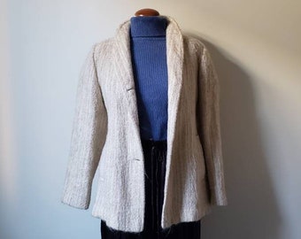 Vintage 70s boho fitted blazer jacket | 1970s basic beige wool blazer coat small medium