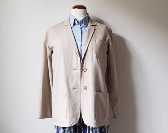 Vintage 70s safari linen blazer jacket | 1970s neutral boho beige lightweight artist blazer small