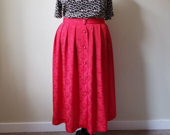 Vintage 80s flowy pleated midi skirt | 1980s button down brocade paisley skirt large