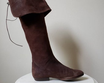 Vintage 90s boho knee high brown suede boots | 1990s festival brown leather riding boots HOLT RENFREW 5.5