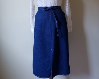 1970s wrap around jean skirt