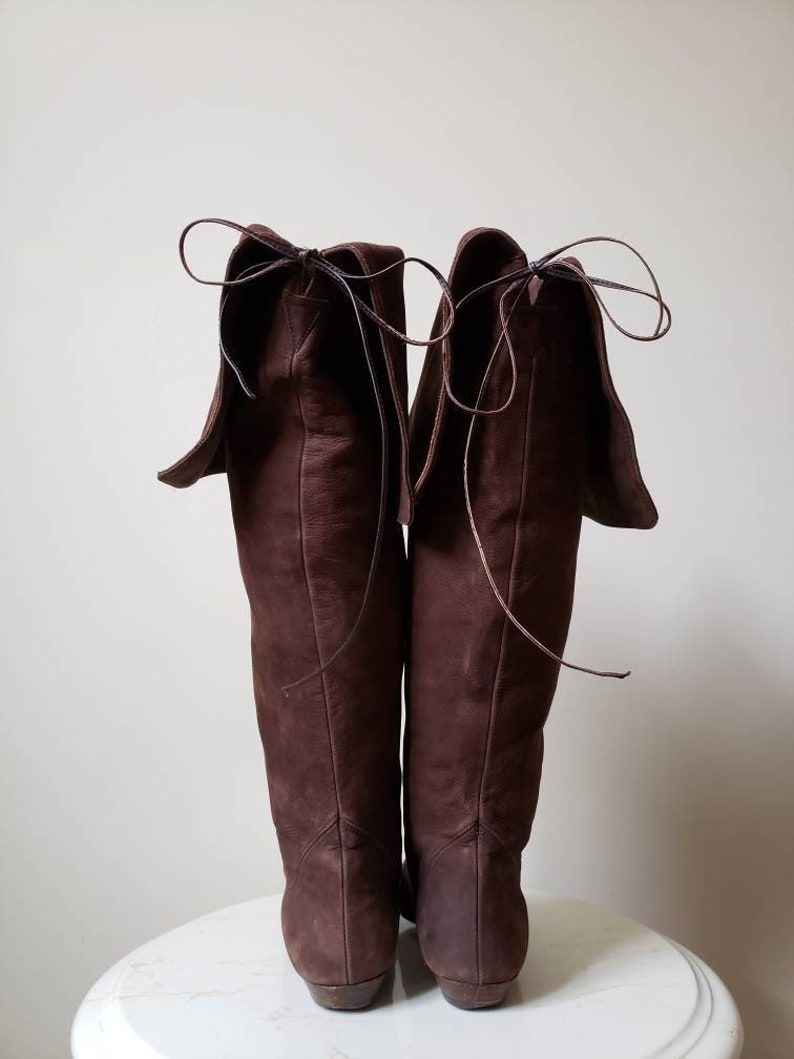 1990s festival brown leather riding boots HOLT RENFREW 5.5 Vintage 90s boho knee high brown suede boots
