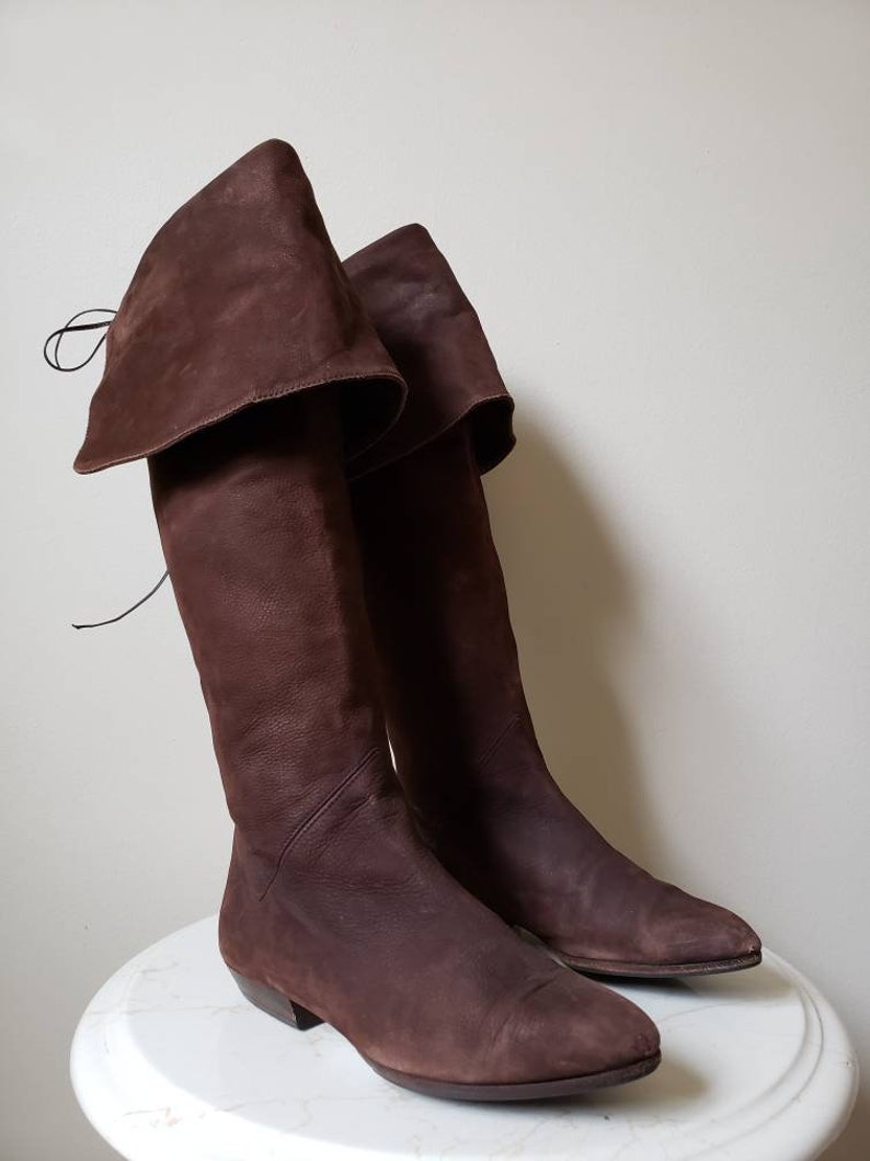 1990s festival brown leather riding boots HOLT RENFREW 5.5 Vintage 90s boho knee high brown suede boots