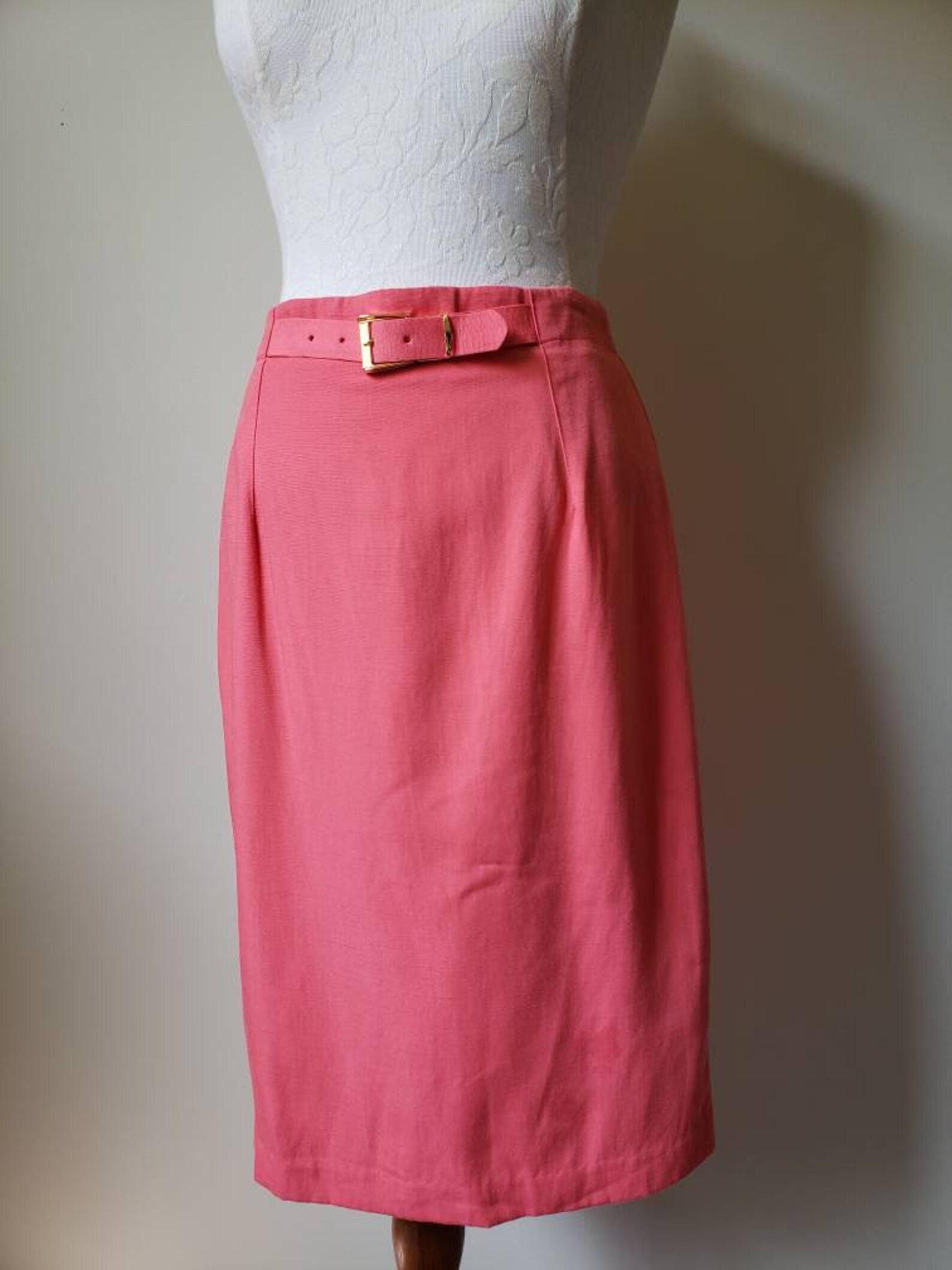 Vintage 80s Coral Pink Secretary Pencil Skirt 1980s Belted | Etsy