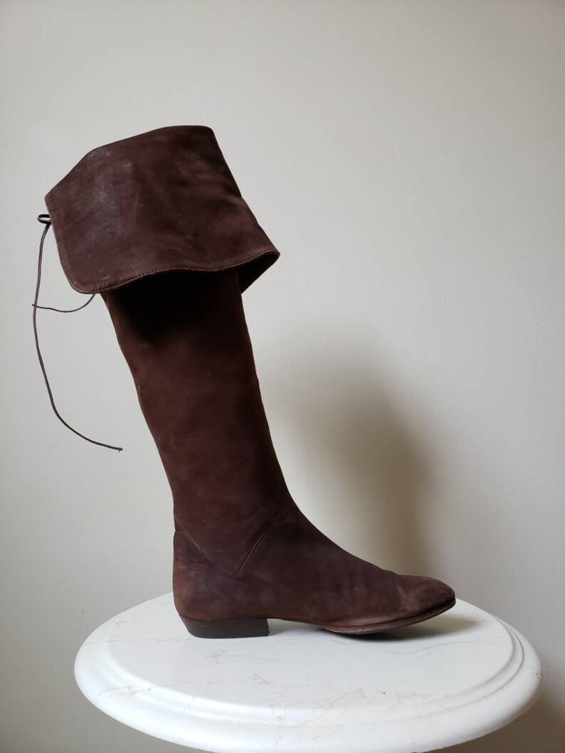 1990s festival brown leather riding boots HOLT RENFREW 5.5 Vintage 90s boho knee high brown suede boots