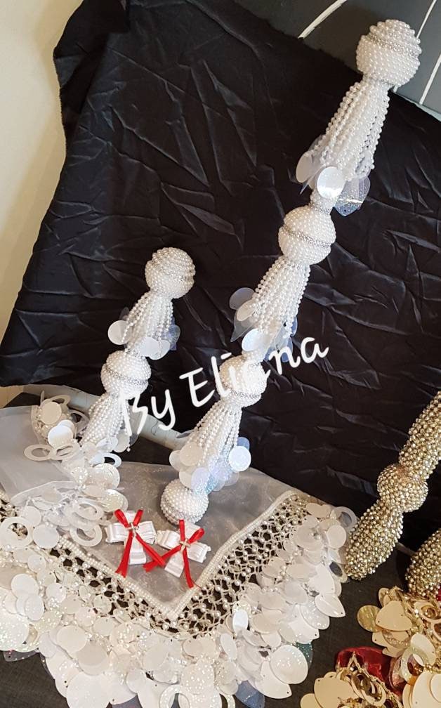 A package for bride & groom(bride scarf, grooms cane, page boy cane) you get flower girl scarf and kleli FREE