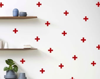50 Cross Wall Decal, plus sign stickers, Scandinavian Wall Art, Cross Decals, Minimalist wall decor, Cross Sticker Swiss cross wall decal