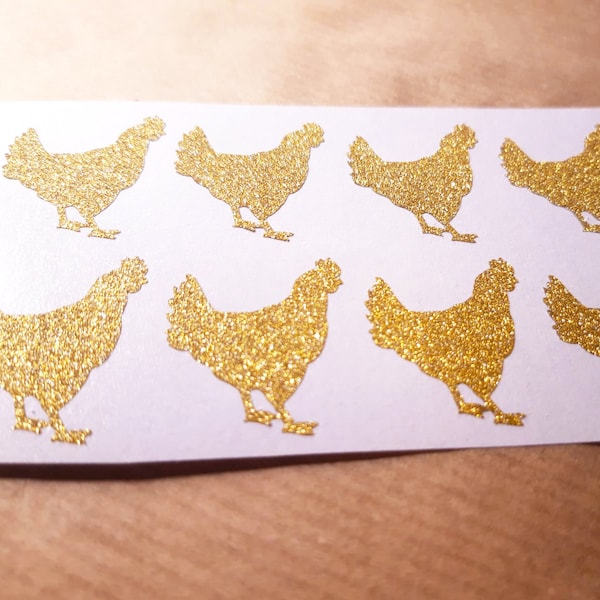 25 glitter chicken stickers, Poultry food choice, gold chicken decal meal choice chicken seal glitter wedding invitations, animal home decor