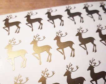 30 Reindeer stickers, Reindeer Decal, Gold Invitation Seals, Woodland Nursery Decor, Party Gift Christmas Stickers, Removable stickers