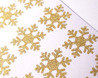 25 glitter SNOWFLAKE stickers, party invitation seal Christmas invitation seals, Snowflake Seal Holiday Gift Wrapping Gold Glitter Snowflake